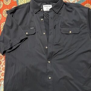 Poncho Men's Black Casual Button Down Shirt